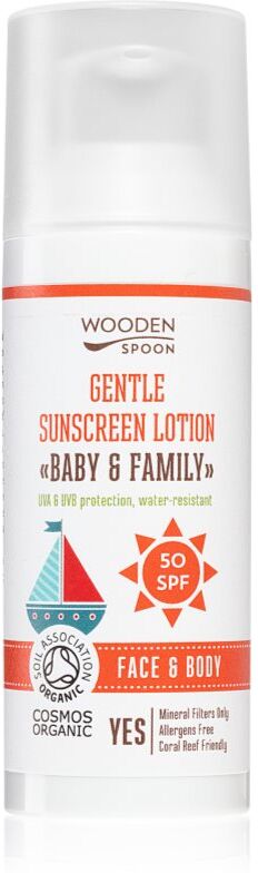 WoodenSpoon Baby & Family schützende Bräunungsmilch mit SPF 50 für die ganze Familie 50 ml