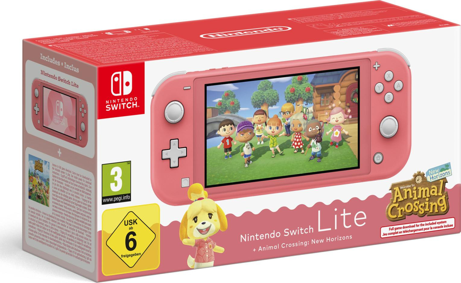 Nintendo Switch Lite met Animal Crossing: New Horizons, koraal