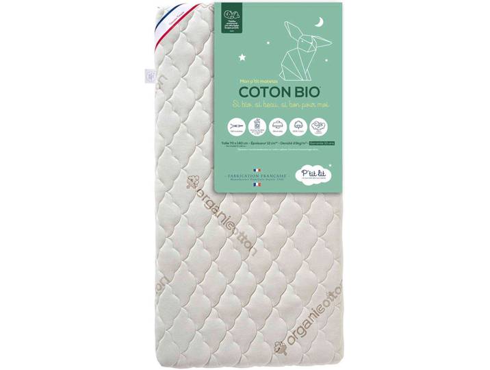 Matelas bébé sans traitement déhoussable coton bio 60x120