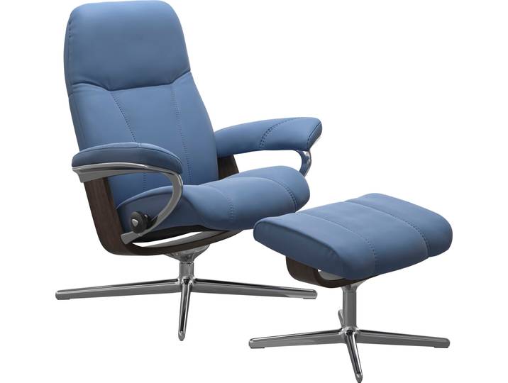 Fußhocker STRESSLESS Consul , blau (lazuli blau), B:54cm H:41cm T:39cm, Hocker, Fußhocker, mit Cross Base, Größe S, M & L, Holzakzent Wenge