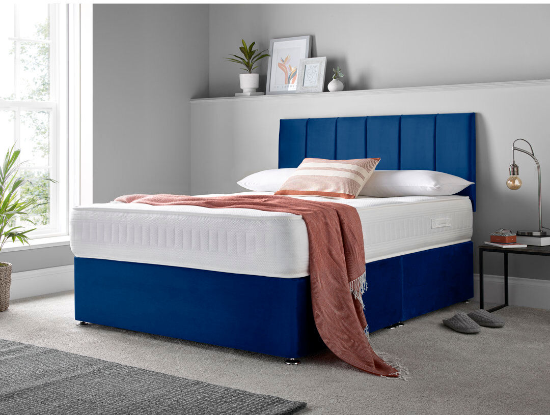 17 Stories Makelah Upholstered 4 Drawers Divan Bed with Mattress Blue Double (4"6)