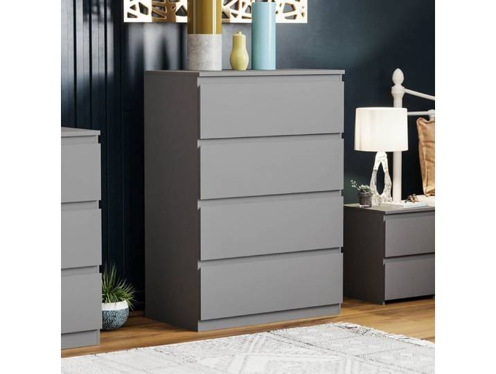 Commode Denver grise avec 4 tiroirs – Meuble de chambre moderne