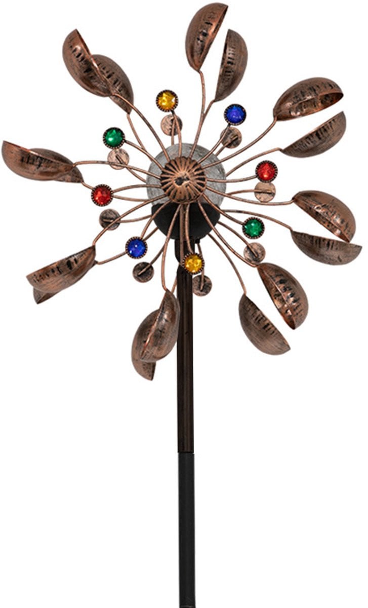 75-inch Wind Spinner Jewel Cup met veelkleurige LED-glazen bol en bronzen details - Metalen kinetische windmolen op zonne-energie voor in de tuin