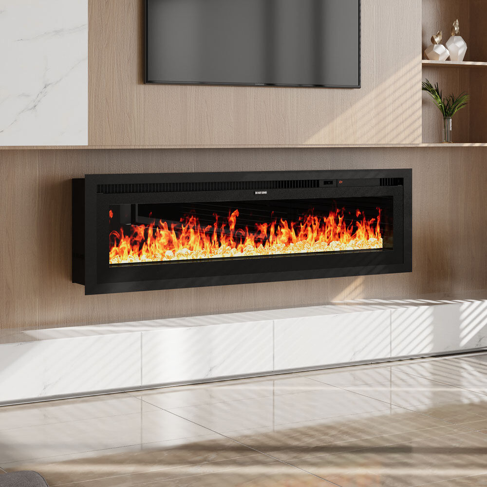Latitude Run Electric Fireplace with Remote Included, 12 Flame Colours Black 45cm H x 127cm W x 14cm D