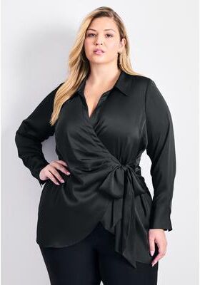 Plus Size Women's Goldi Satin Wrap Blouse by Avenue in Abstract Burnout (Size 14)