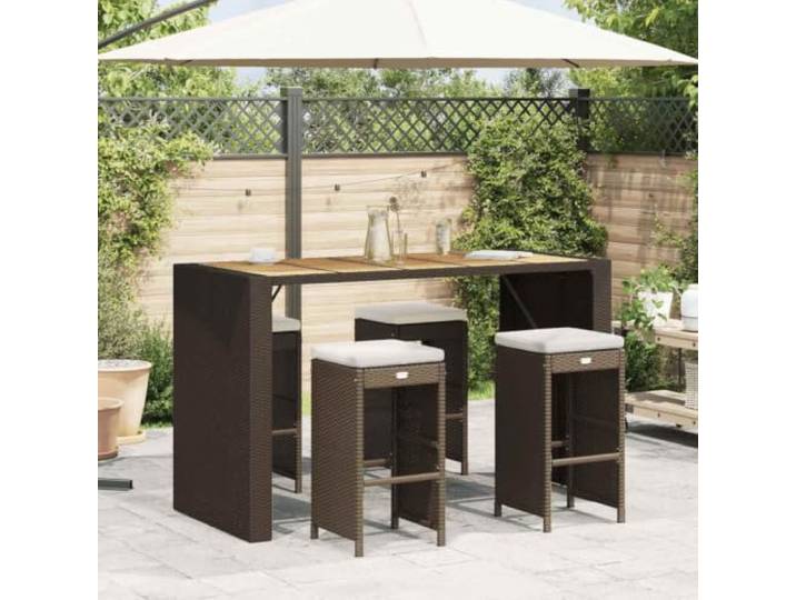 TUERYAFEK Garten-Barhocker mit Kissen 4 STK. Braun Poly Rattan Abnehmbarer Waschbarer Bezug, Pulverbeschichteter Stahlrahmen, Witterungsbeständig, 110 kg Belastbar