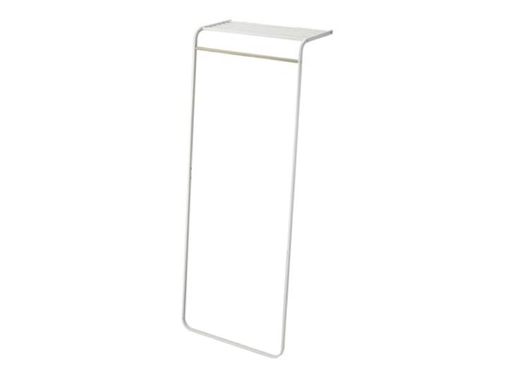 Yamazaki 7078 TOWER Lehnende Garderobe mit Regal, weiß, Stahl/Holz, minimalistisch, 60 x 46 x 160 cm