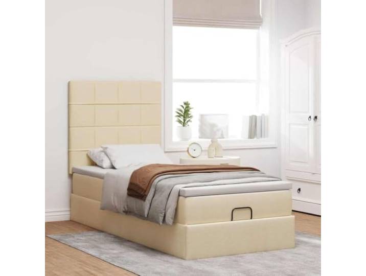 KTHLBRH Boxspringbett 100 x 200 cm mit Kopfteil creme Hydraulisches Heben, Taschenfederkernmatratze, inklusive Matratzenschoner, atmungsaktiver Stoff