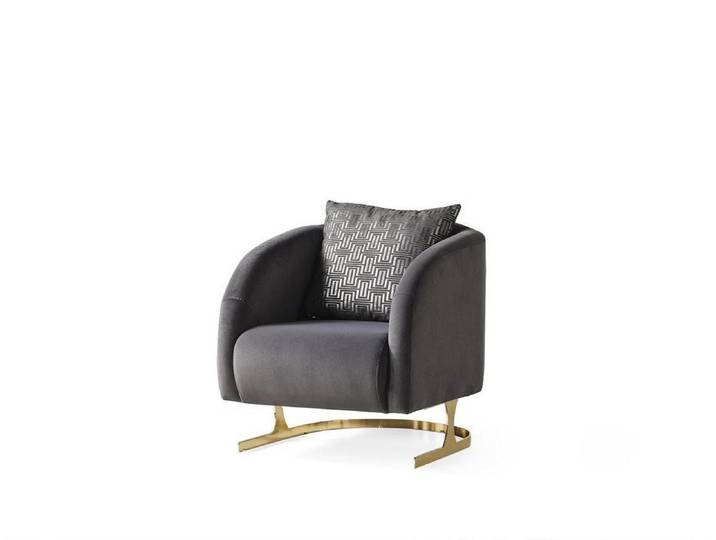 Xlmoebel Sessel XLMOEBEL Lounge Sessel in Grau mit goldenem Rahmen (1-St., Lounge Sessel), Made in Europa