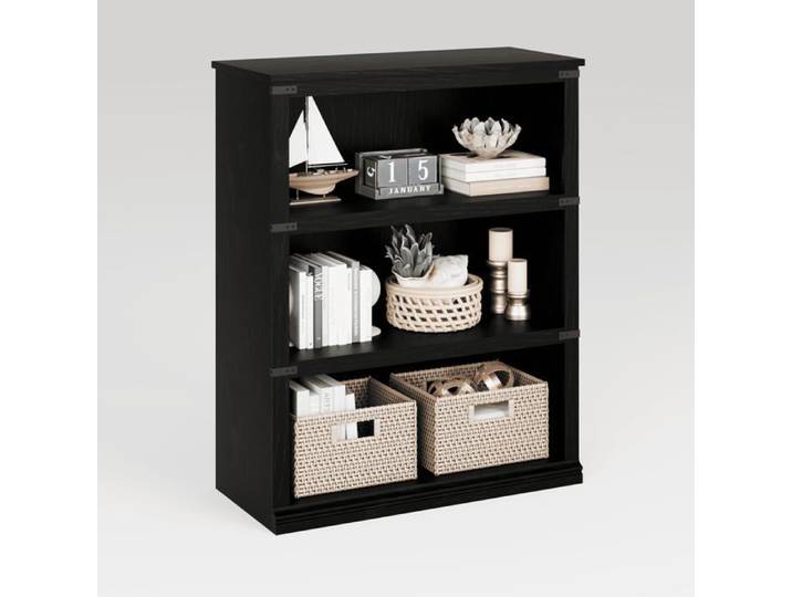 Garvee Bibliothèque Industrielle 3 Niveaux - Étagère de Rangement Ouverte Bois et Métal pour Salon & Bureau - Noir 80x31x102 cm