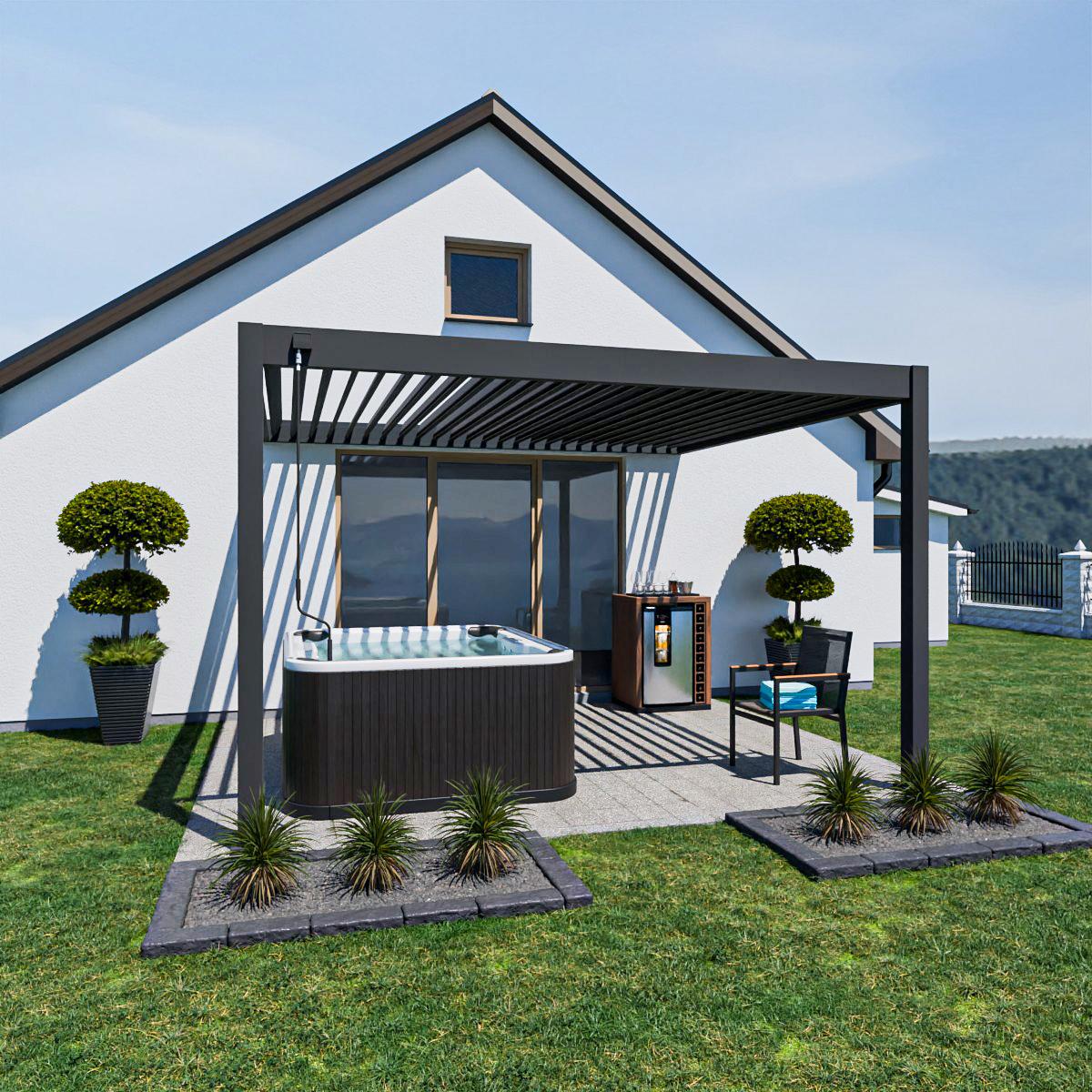 Weide Deluxe Wand-Pergola Voll-Aluminium 3,6x4m mit Lamellendach anthrazit