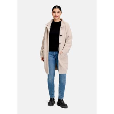 Strickjacke AMBER & JUNE "Damen mit aufgesetzter Brusttasche", Damen, Gr. 40, beige (light sand), Strick, Obermaterial: 80% Polyamid, 13% Polyester, 7% Viskose, gerade lang, Strickjacken Strickjacke