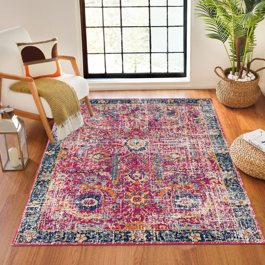 World Menagerie Oriental Area Rug Pink Rectangle 201 x 292cm