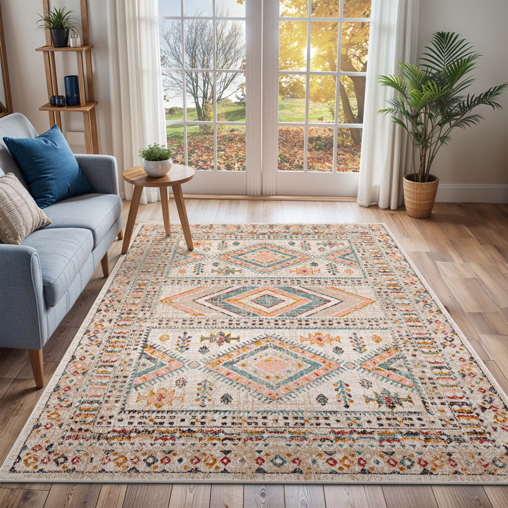 Livabliss Alfombra escandinava bohemia multicolor/rosa 120x170