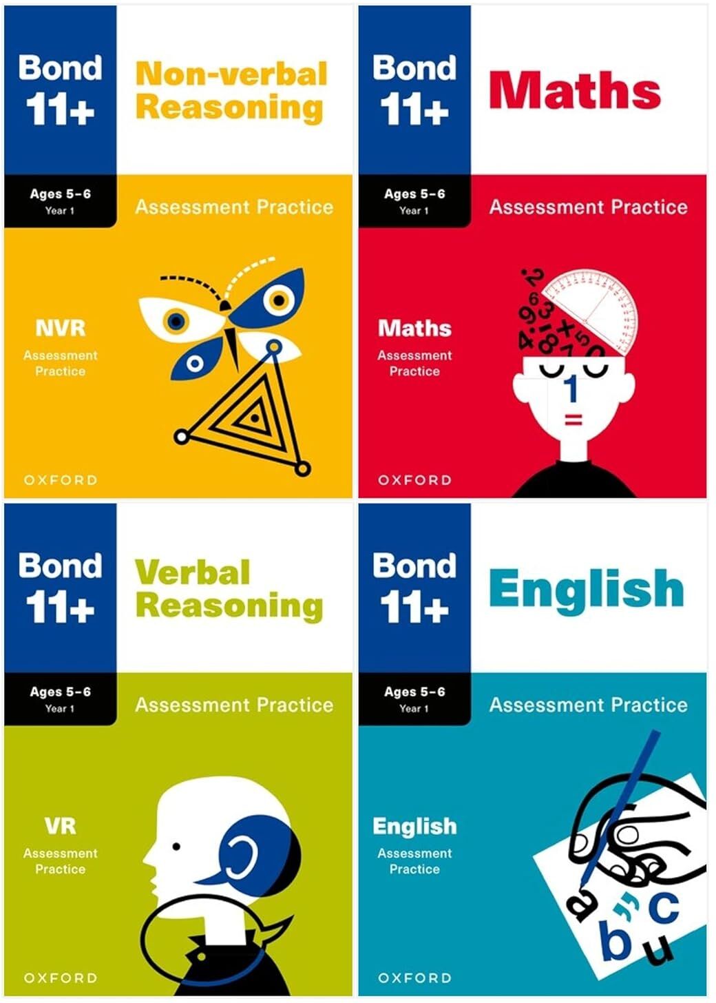 OUP Oxford Bond 11+ Assessment Papers 4 Books Set - Maths, English, Verbal & Non-Verbal Reasoning - Ages 5-6 - Paperback - Early 11+ Exam Practice