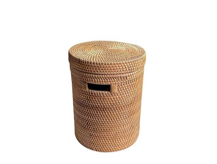 YSJX Aufbewahrungszubehör für Küche&Schlafzimmer 1 Packung Herbst Rattan Gewebt Handgemacht Gewebter Eimer Schlafzimmer Wohnzimmer Spielzeug Bücher Literatur und Kunst Runder Nachttisch Kleiner Aufbew