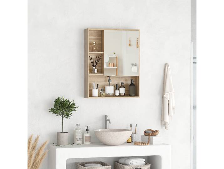 HOMCOM Armoire Murale Miroir Chêne Salle de Bain 60x15x76cm