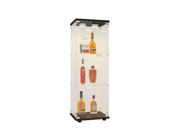 Shopentra Glasvitrine 42x36x125 cm schwarz mit gehärtetem Glas, 3 Einlegeböden, LED-Beleuchtung & Schloss, Schwarz, 36x125x42 cm, Esszimmer, Vitrinen, Vitrinenschränke