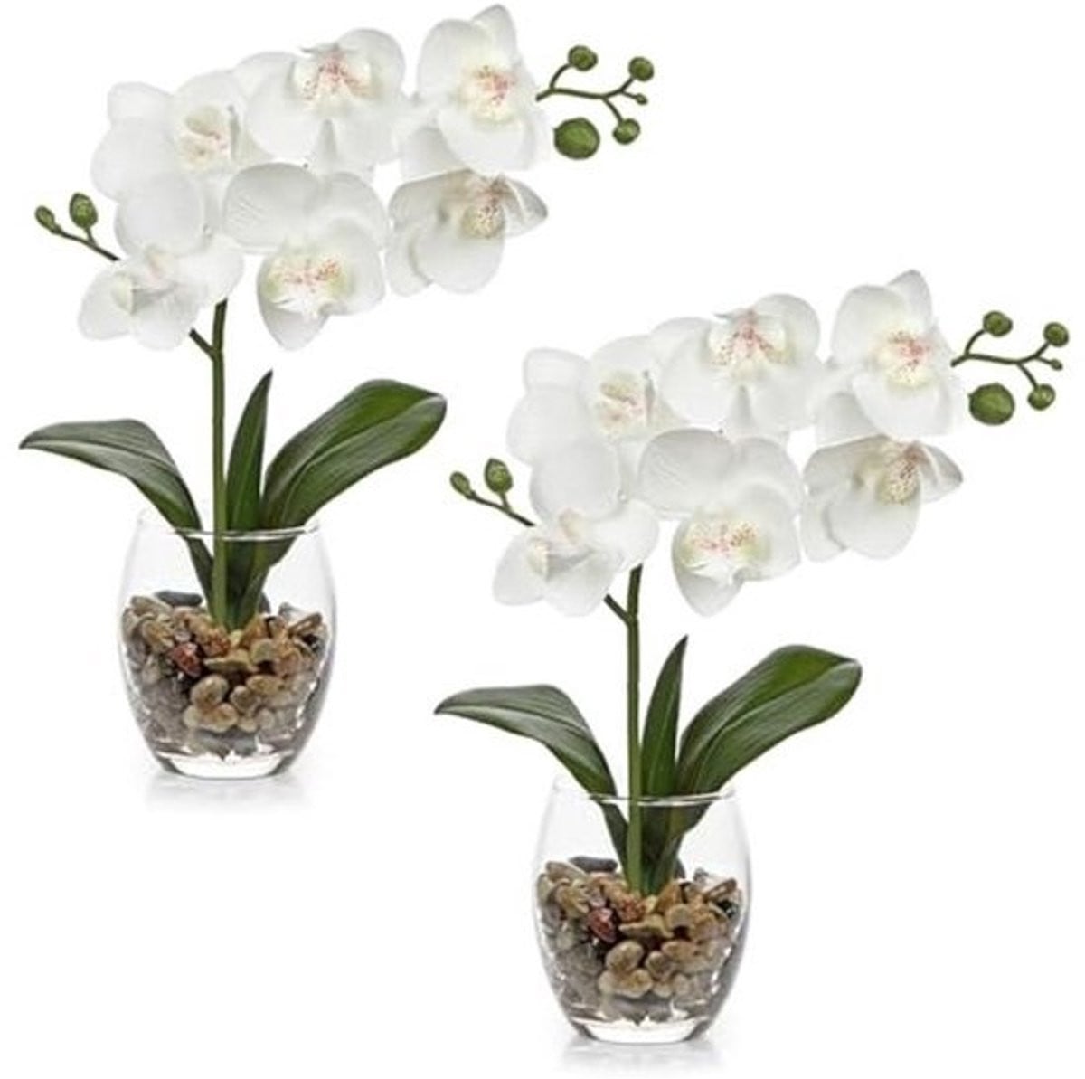 Kunstmatige Witte Orchidee Bloem in Glazen Vaas - Decoratieve Faux Phalaenopsis voor Bruiloft en Woondecoratie