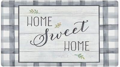 SoHome Cozy Living Home Sweet Home Farmhouse Buffalo Check Border Anti-Fatigue Kitchen Mat, Grey/Green