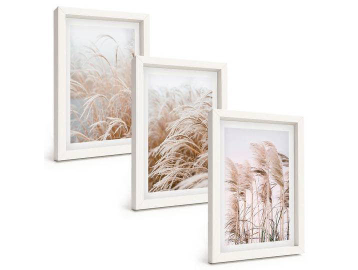 Tulup Bilder SET 3er Set - 20x30 cm Weißer Rahmen - Grasflächen in Braun- und Beigetönen, Kunststoff, Rechteckig, 20x30 cm, einfache und schnelle Anbringung, Bilder & Rahmen, Bilder