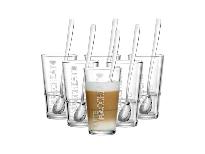 Latte-Macchiato-Glas RITZENHOFF & BREKER Latte Macchiato Gläser + Löffel Lena 350 ml 6er Set transparent , bunt (transparent), Glas, Trinkgefäße, Latte-Macchiato-Glas