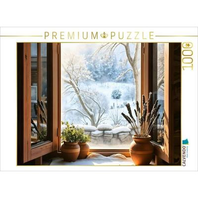 CALVENDO Puzzle Winterstille vor dem Fenster | 1000 Teile Lege-Größe 64x48cm Foto-Puzzle für glückliche Stunden