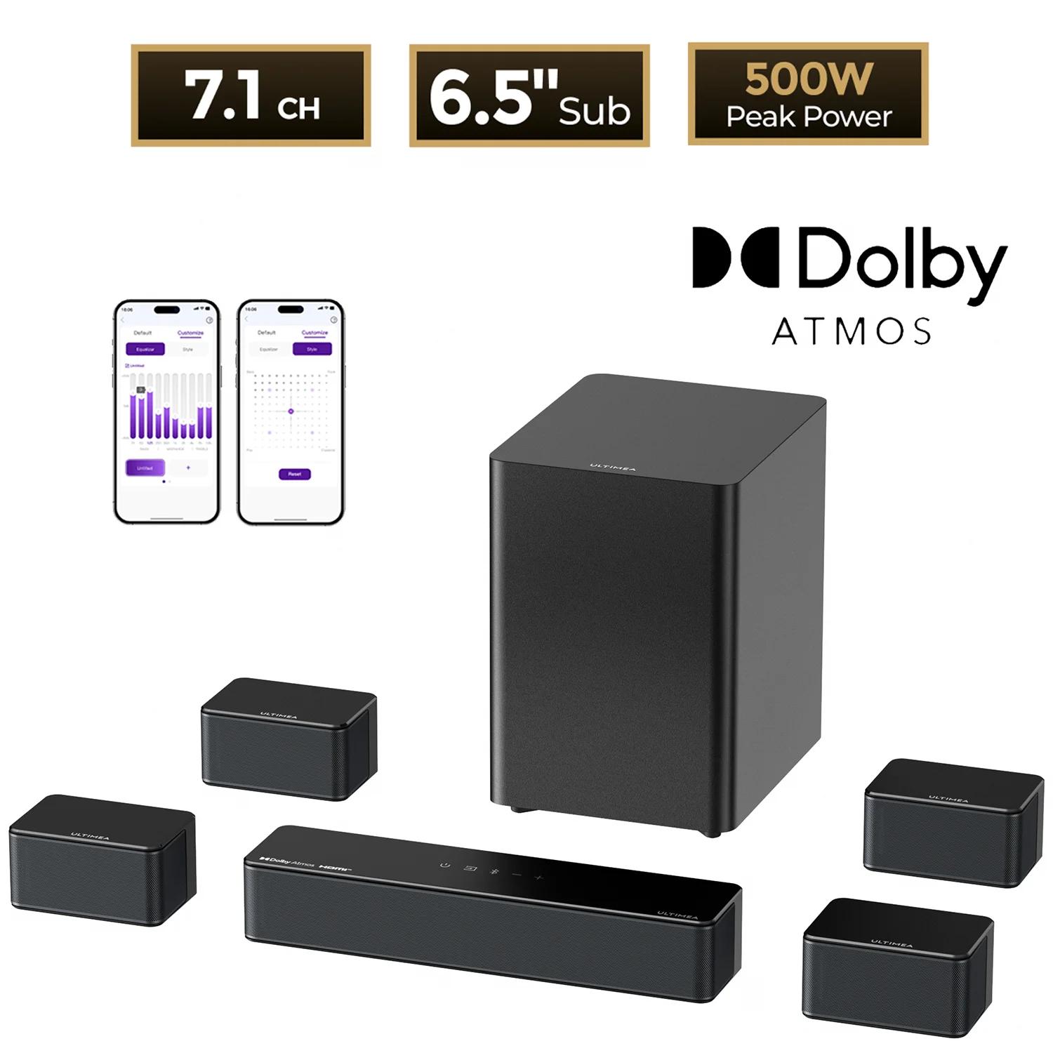 Poseidon D80 Boom Soundbar - 7.1-Kanal - 500 W - Dolby Atmos - Kabelloser Subwoofer - 4 Surround-Lautsprecher - App-Steuerung