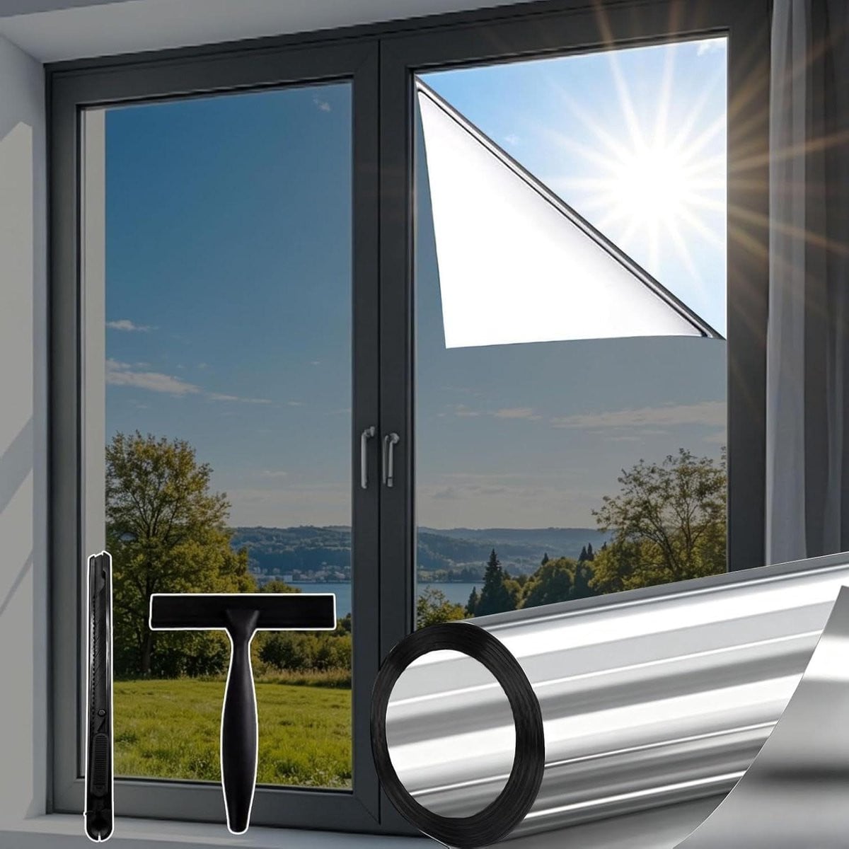 Zilveren Spiegel Raamfolie voor Privacy en Zonwering - 80 x 200 cm
