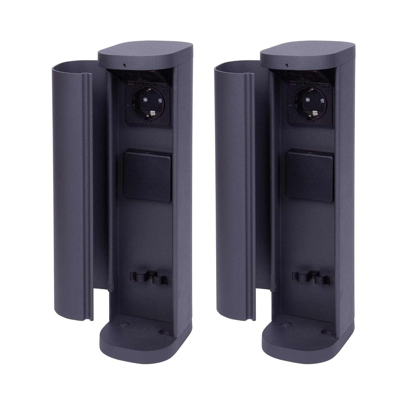 2x Steckdosenturm 2-fach außen Anthrazit rund mit Blende IP44 Steckdose Aussen Gartensteckdose Outdoor Steckdosesäule Garten Steckdosenturm