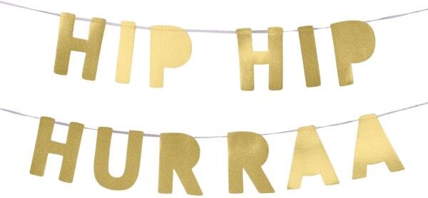 No-Name Guirlande, Hip Hip Hurraa, Guld Glitter, 3 M.