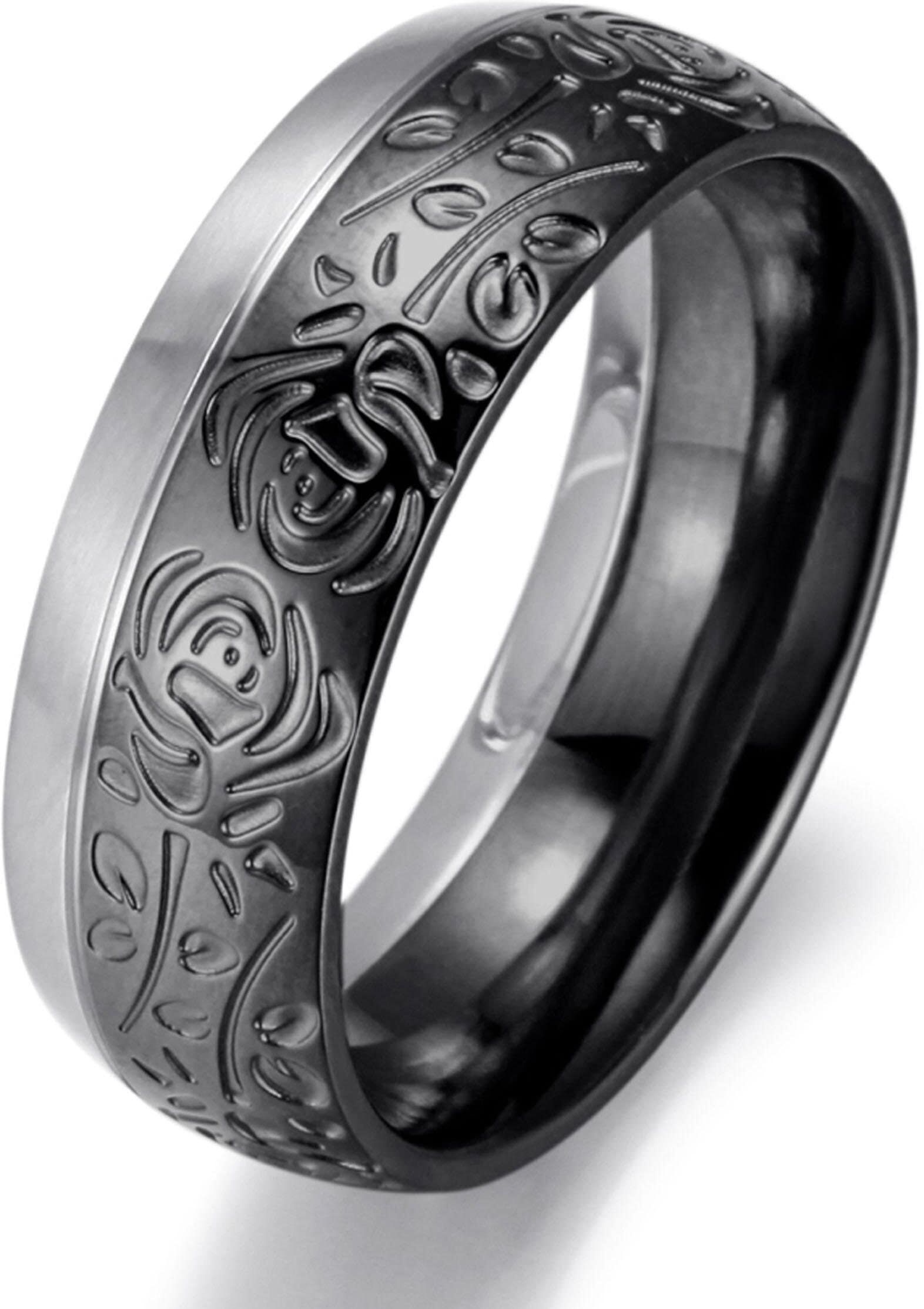 Trauring FIRETTI "Schmuck Geschenk "LIEBE" bicolor, ca. 8,00 mm breit" Gr. 60, schwarz (edelstahlfarben, schwarz), Fingerringe, Damen, 60,mit Aussenstruktur, Edelstahl, 8mm, Trauring edelstahlfarben, schwarz 60,mit Aussenstruktur, Edelstahl, 8mm