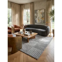 Hochflorteppich Cord-Streifen-Patchwork Silber 80x150 cm Waschbar