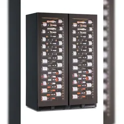 KLIMAITALIA Belüfteter Weinkühlschrank bei 2 T°en. 256 Flaschen. Rauchglastüren. LED. Metall-Schubladenregale. Thermo digital. CW355G2TB