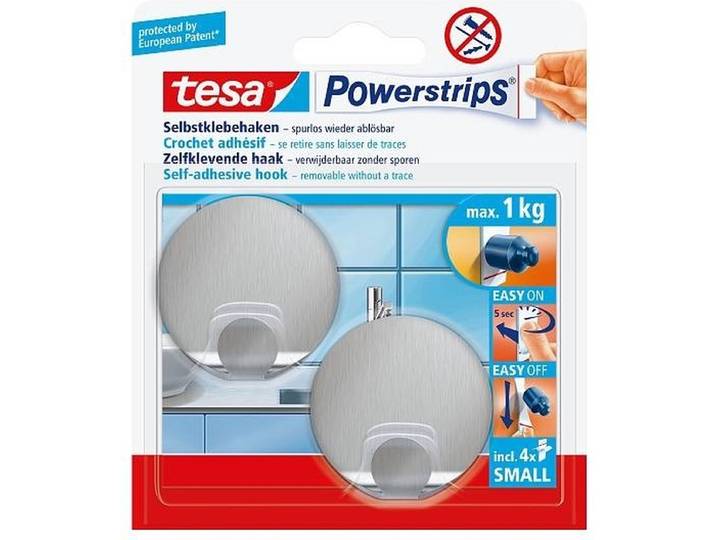 Tesa 57044 powerstrips haken small rond RVS - 2 stuks