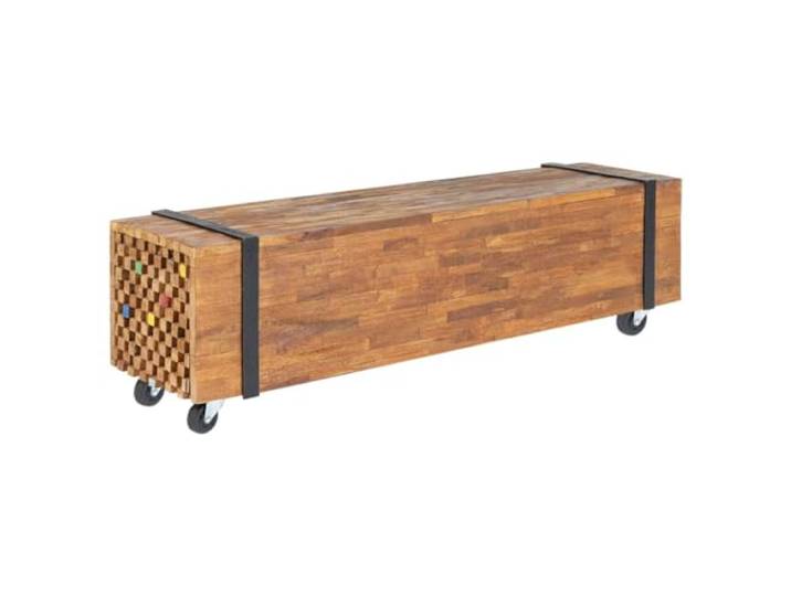 Todiikf TV-Schrank Massivholz Teak Lowboard mit 4 Rollen 110x30x32,5 cm Rustikales Teakholz Lowboard im Industrial Design mit Rollen für Flexibilität im Wohnzimmer und Entertainmentbereich.