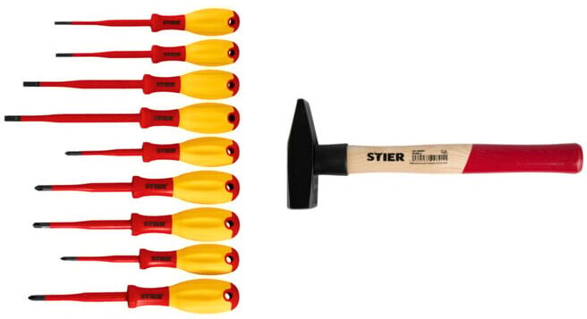 Set STIER Schraubendreher-Satz slimVDE+ 9-teilig + Schlosserhammer Robust+ 500g mit Stielschutz DIN 1041
