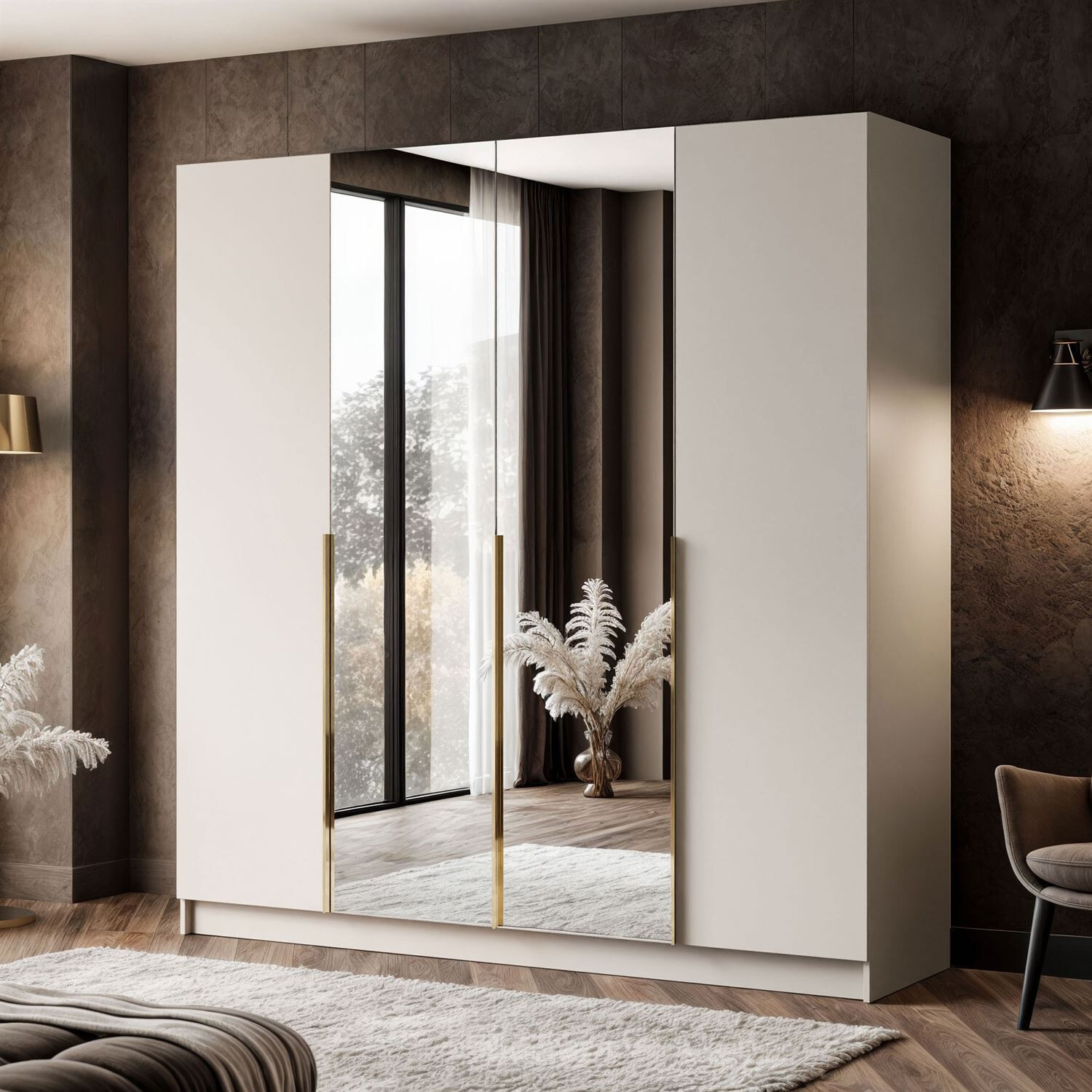 Lookway Kledingkast AUREL 4D KASHMIR met spiegel en gouden handgrepen