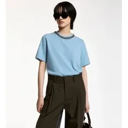 Essentiel Antwerp für Damen. KLAIM T-Shirt mit blauer Kette verziert (M), Lässig, Baumwolle, Kurzarm