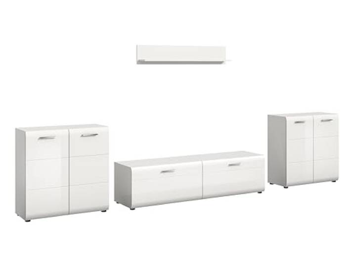 xonox.home – Wohnkombination Ice 350x160x41 cm in Front weiß Hochglanz Korpus weiß – Umfangreiche Wohnwand in modernem Look – perfekt für großzügige Wohnbereiche