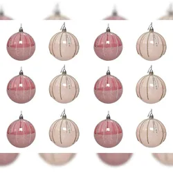 Christmas Decorations 12 Weihnachtskugeln 8cm Muster Glitzer Motiv Christbaumschmuck transparent rosa