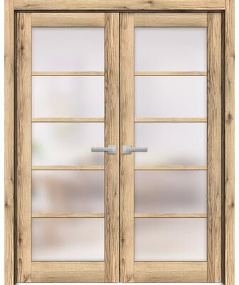 SARTODOORS Quadro 4002 Oak MDF Interior Double Doors with Frosted Glass