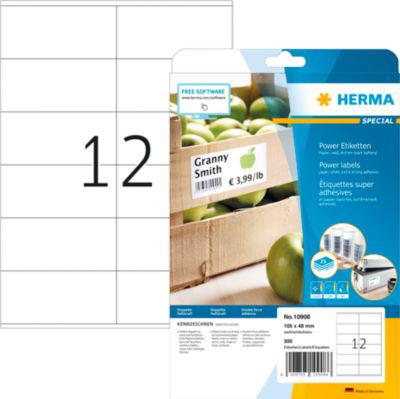 Herma Power-Etiketten Nr. 10908, 105 x 48 mm, selbstklebend, extrem stark haftend, Papier, weiß, 300 Stück