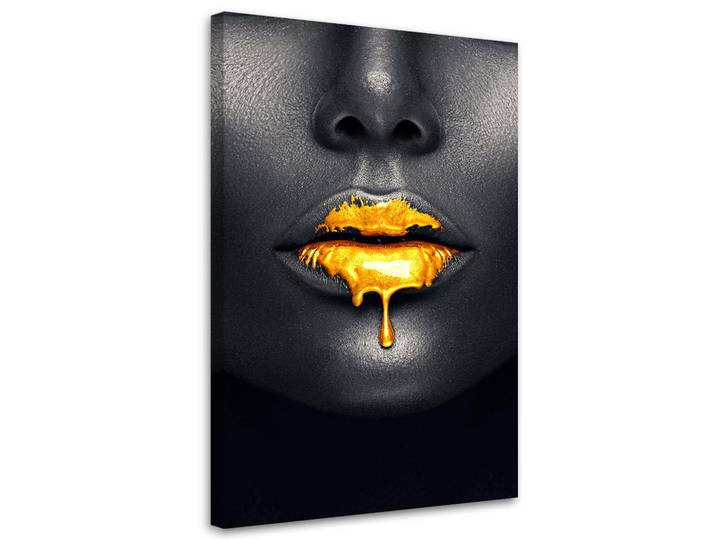 Feeby Leinwandbild Goldene Lippen, Frauen-Glamour-Stil 60x90cm, Schwarz, Abstrakt, Rechteckig, 60x90 cm, Bilder & Rahmen, Bilder, Leinwandbilder