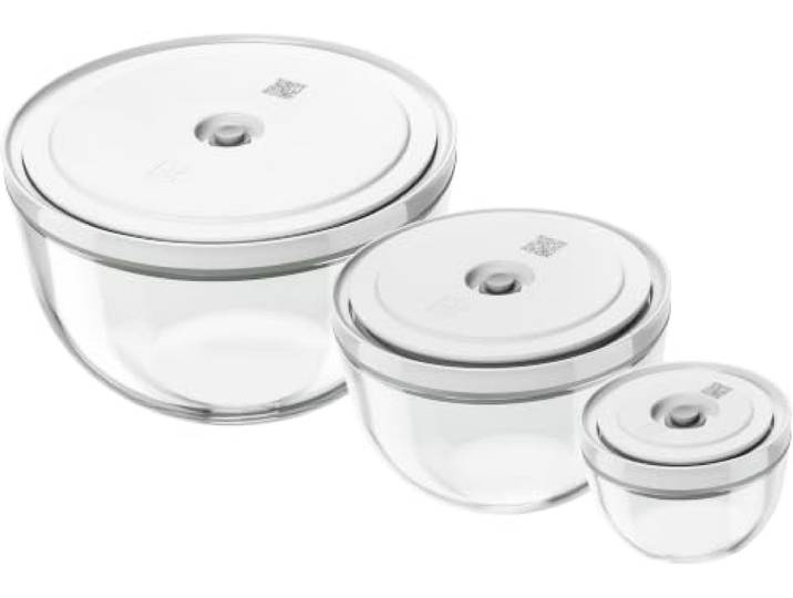 ZWILLING Fresh & Save BOWLS Vakuumschüssel Set 6tlg, S-12 cm, M-18 cm, L-24 cm, Glas, Grau