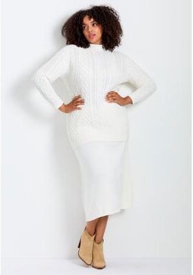 Plus Size Women's Mock Neck Cable Sweater by Avenue in Ivory (Size 18)