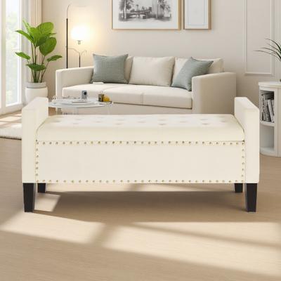 ZWYO HOSIMU "48""L Velvet Upholstered Tufted Button Storage Bench with Nail Trim and Armrest, Padded Seat for Entryway Living Room Bedroom"