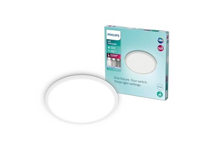 Philips LED Badezimmer Deckenleuchte Superslim (15 W), 3 Lichteinstellungen, kaltweiß Licht, dimmen ohne Dimmer, IP44 Schutz, weiß, 25cm