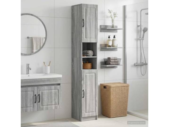 KTHLBRH Badschrank aus Holzwerkstoff mit offenem Regal Utrecht Sonoma-Grau, Feuchtigkeitsbeständig, robuste Konstruktion, platzsparendes Profil, mehrere Regale, einfache Wartung