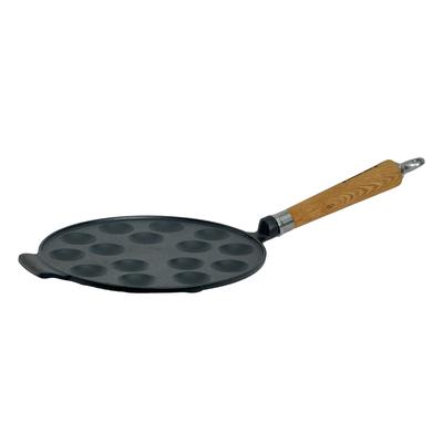 Poffertjespfanne RONNEBY BRUK "Maestro Poffertjes-Pfanne, Ø 24 cm, mit Holzgriff", schwarz, mit eichenholzgriff, B:24cm H:8cm L:51cm, Pfannen